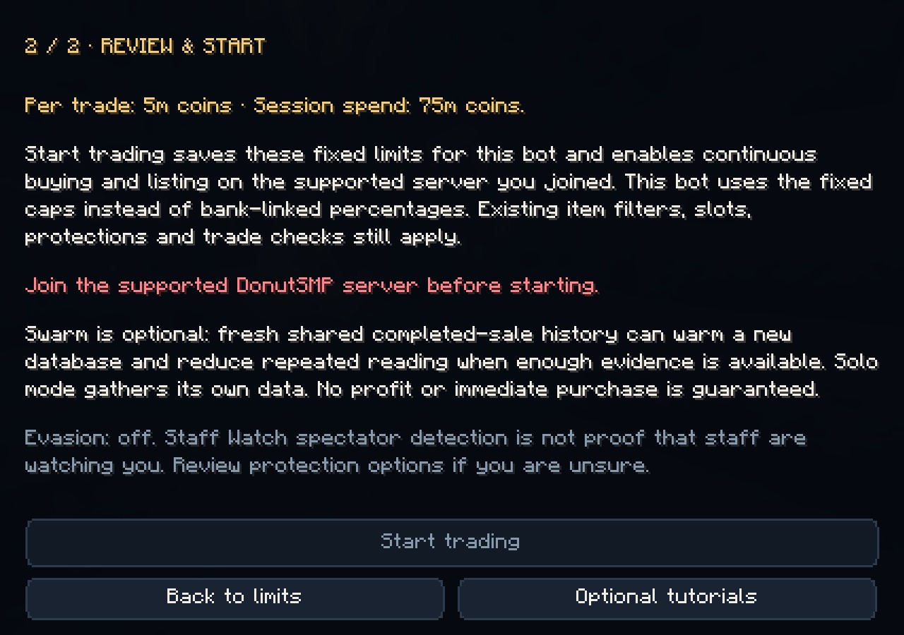 Fresh current-build capture of step 2, Review and Start, with the expected offline server-join blocker